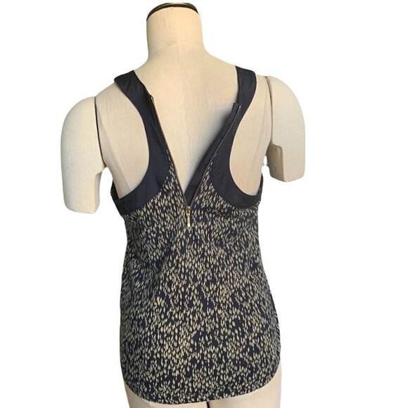 Banana Republic Racerback Tank Top Women XS Multicolor Print Zipper Black #181B - Picture 6 of 10